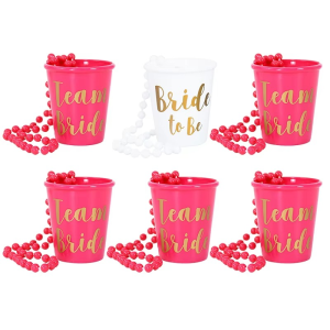 Lot De 6 Colliers Avec Verre À Shot Intégré Décorés De Perles Evjf Fuschia